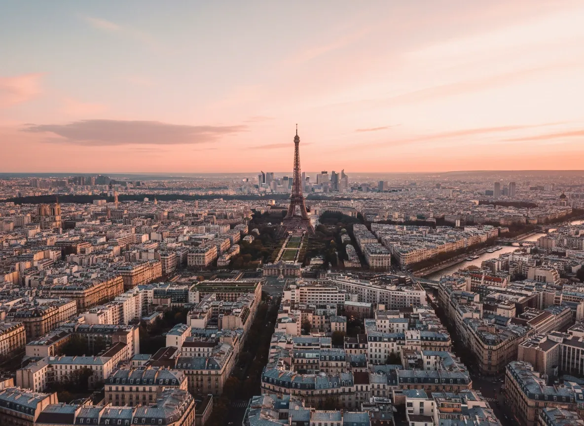 Paris rooftops at golden hour