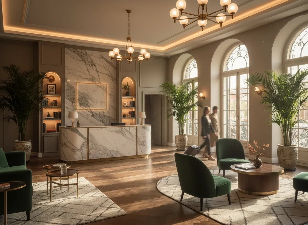 Stylish lobby at Das Loft Hotel, Berlin